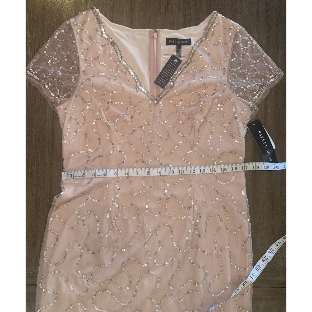 NWT Papell Studio Rose Gold Beaded Sequin Scallop Sheath Dress Size 12 NEW $129 - Picture 11 of 16